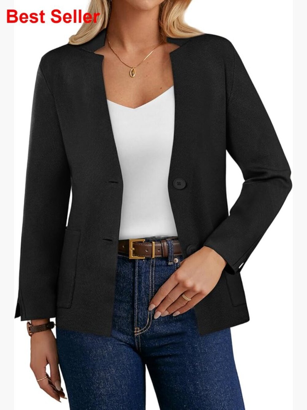 Lightweight Knit Cardigan Blazer with Pockets Business Casual